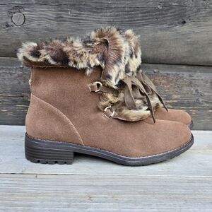 Issac Mizrahi Live NEW!! Suede, Faux Fur, Warm Cozy, Lace Up, Hiker Boot 8.5M
